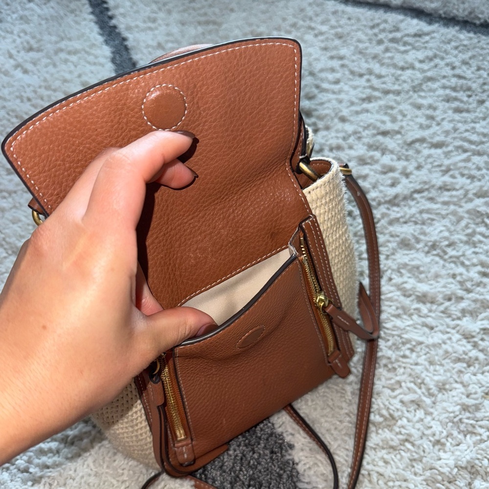 Tory Burch Half Moon straw crossbody bag purse Mini - Picture 13 of 16